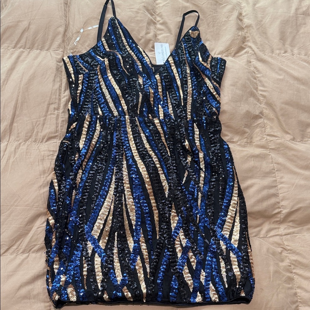 Windsor Black and Blue Sequin Mini Dress
